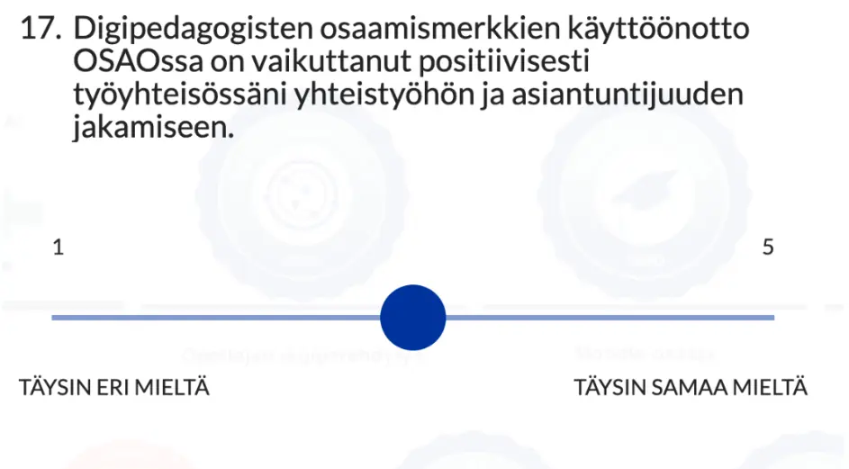 Esimerkkikysymys OSAOn digipedagogisen osaamisen kyselystä Zeffissä